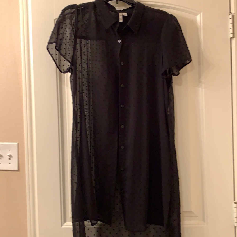 Long Sheer black short sleeve shirt